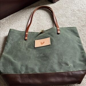 Meanwhile Back on the Farm Olive Waxed Canvas Classic Tote with Leather Base